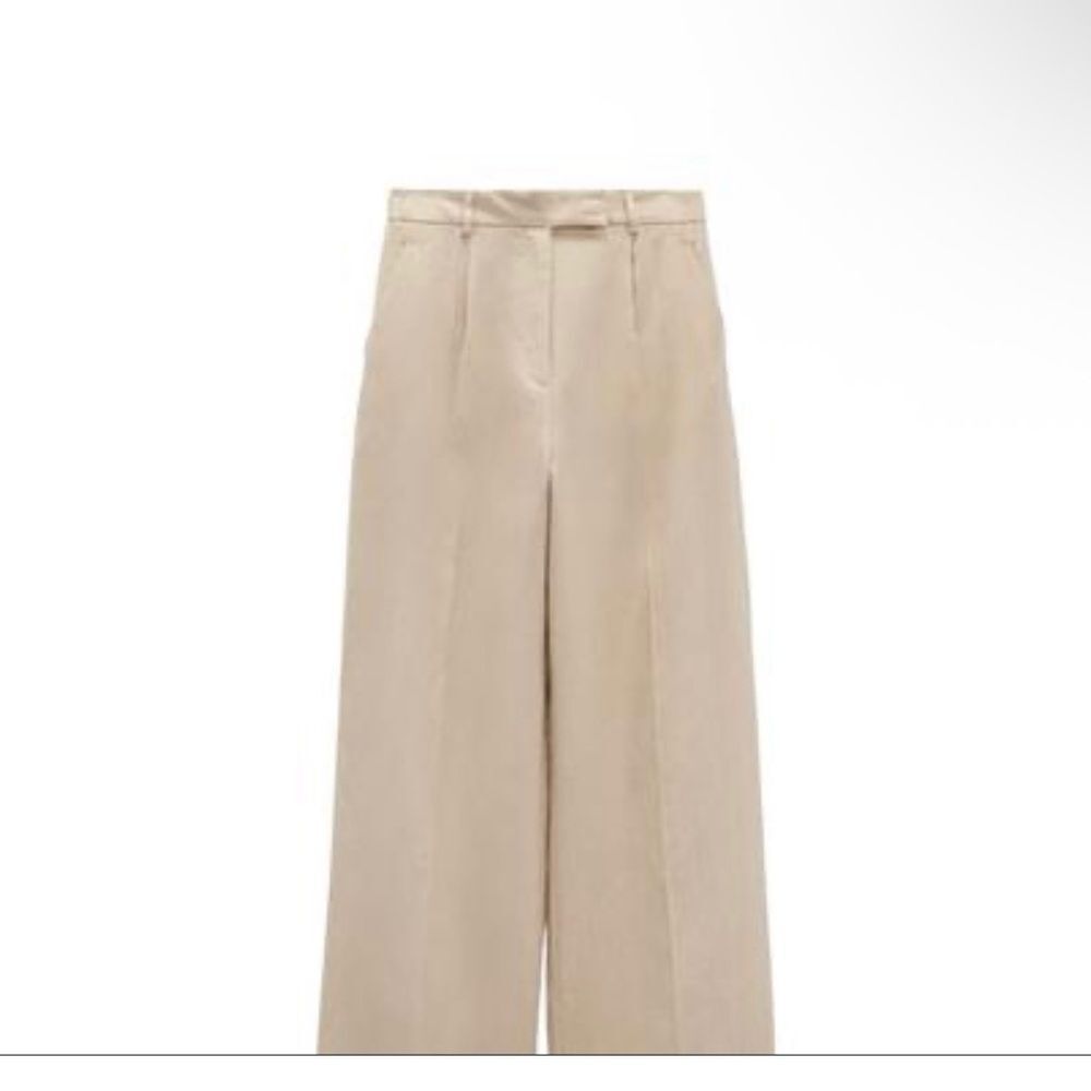Zara Tan Linen High Waisted Pants Size S NWT